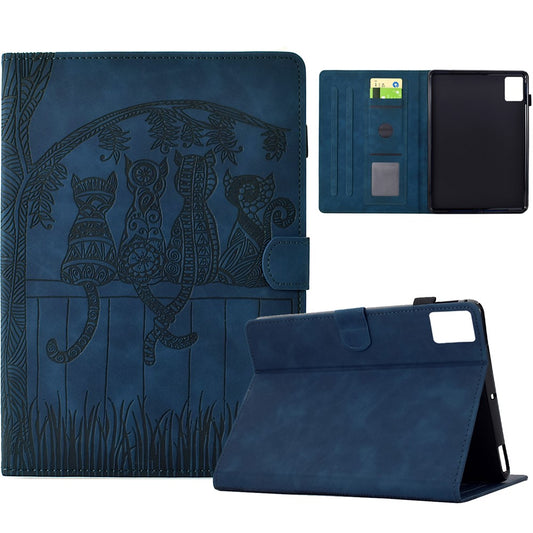 For Lenovo Xiaoxin Pad 11 2025 Case Cats Imprinted PU Leather Card Slots Tablet Cover - Dark Blue