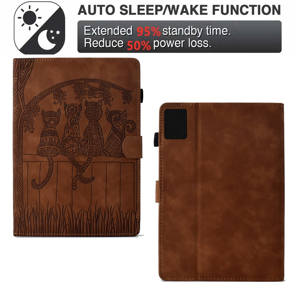 For Lenovo Xiaoxin Pad 11 2025 Case Cats Imprinted PU Leather Card Slots Tablet Cover - Brown