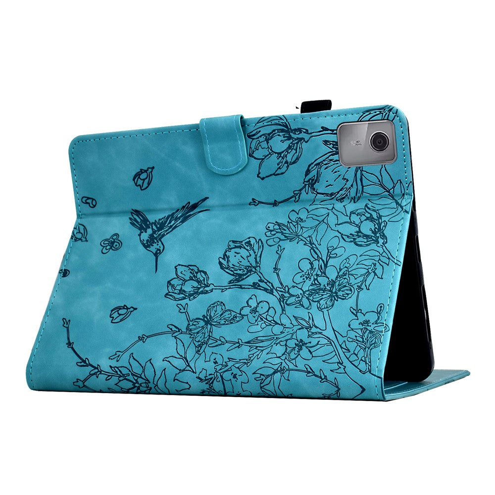 For Lenovo Xiaoxin Pad 11 2025 Case Flower Bird Imprinted Card Holder Leather Tablet Cover - Baby Blue
