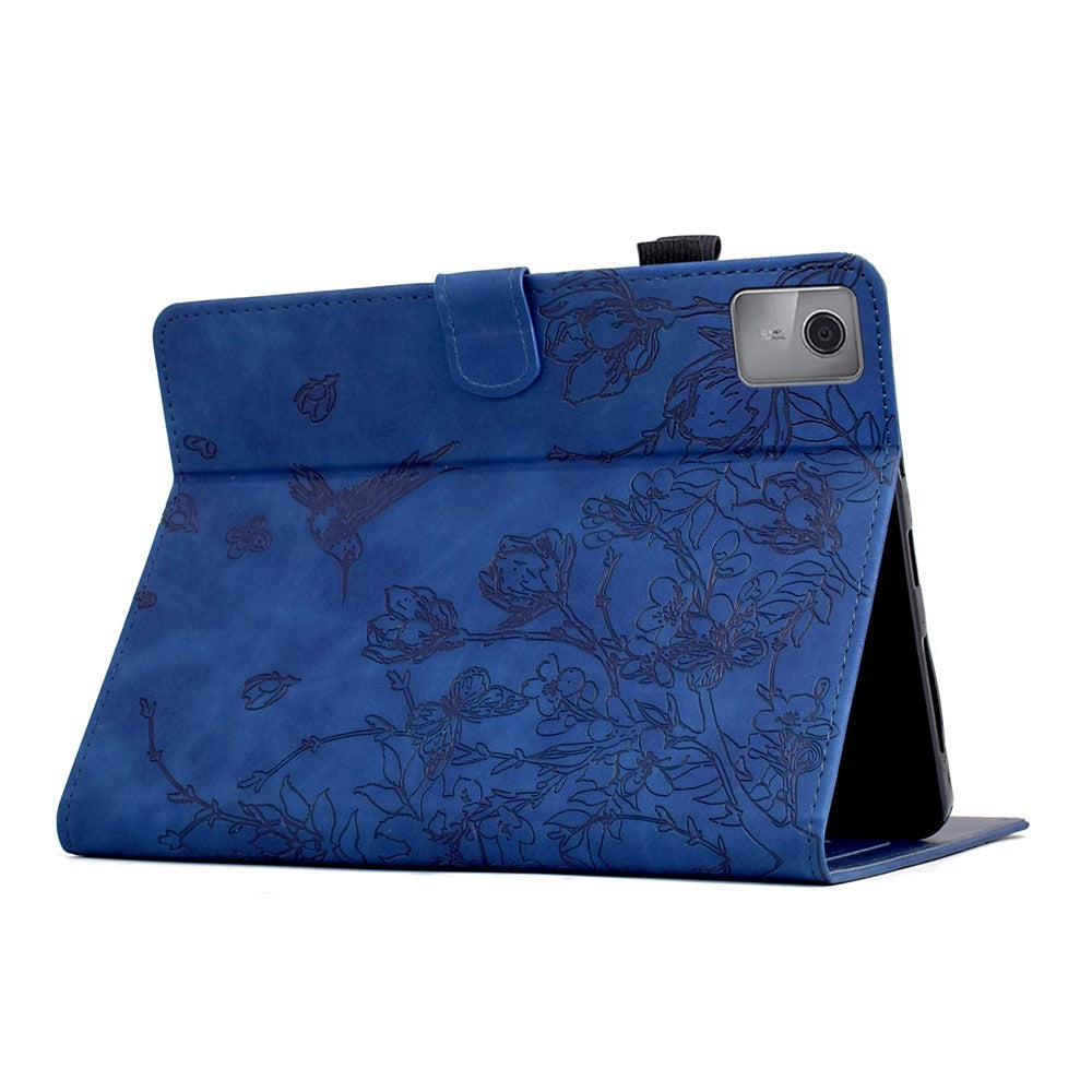 For Lenovo Xiaoxin Pad 11 2025 Case Flower Bird Imprinted Card Holder Leather Tablet Cover - Dark Blue