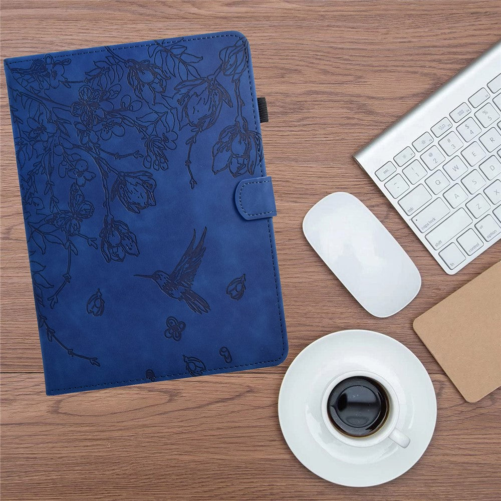 For Lenovo Xiaoxin Pad 11 2025 Case Flower Bird Imprinted Card Holder Leather Tablet Cover - Dark Blue