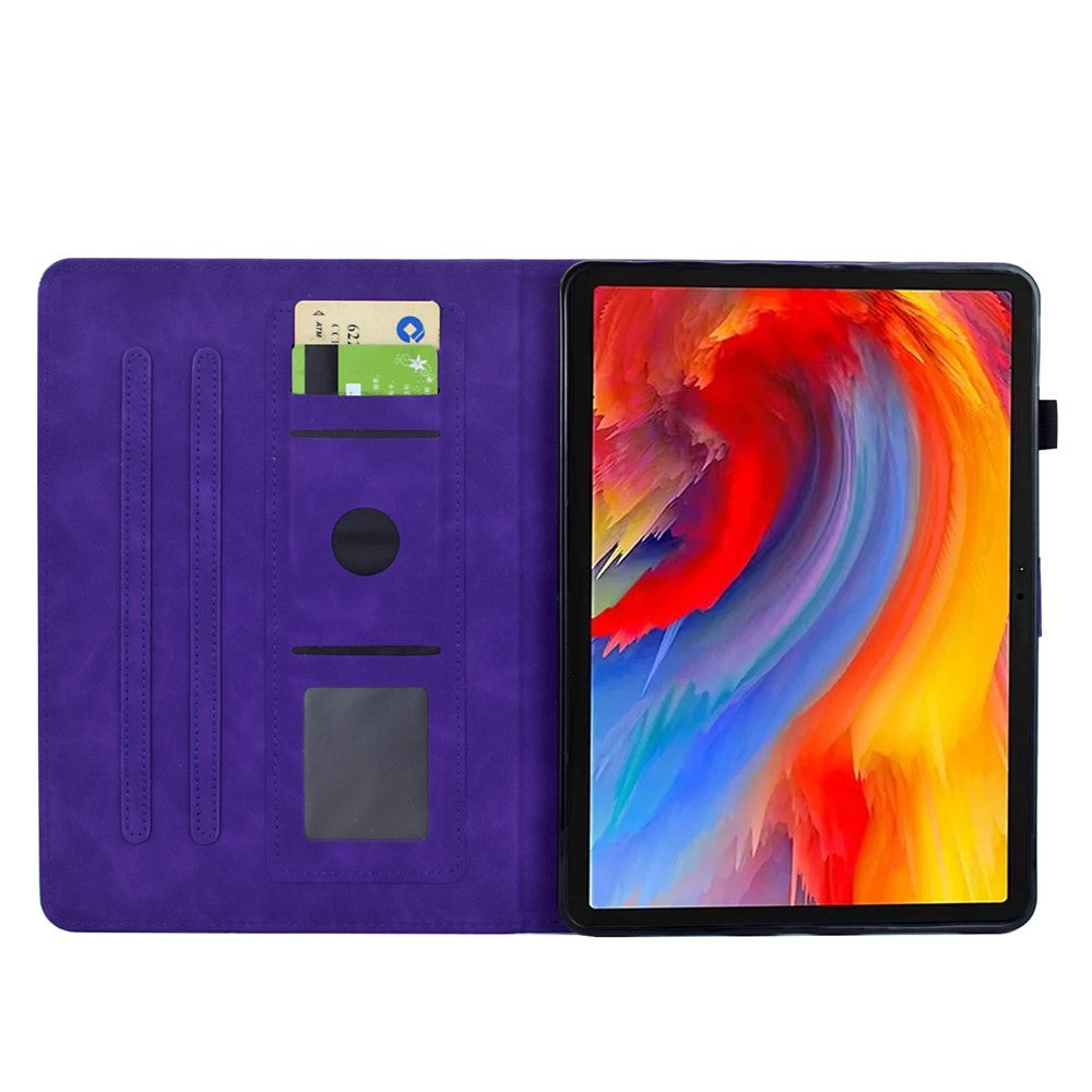 For Lenovo Xiaoxin Pad 11 2025 Case Flower Bird Imprinted Card Holder Leather Tablet Cover - Purple