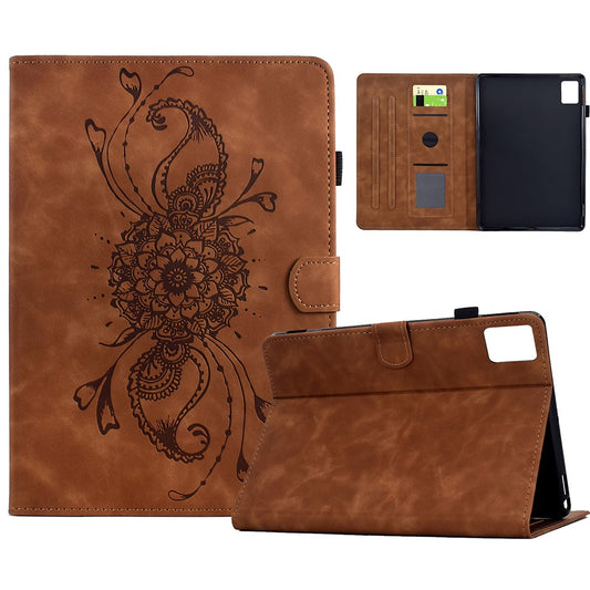 For Lenovo Xiaoxin Pad 11 2025 Case Mandala Imprinted Leather Tablet Cover with Card Slots - Brown