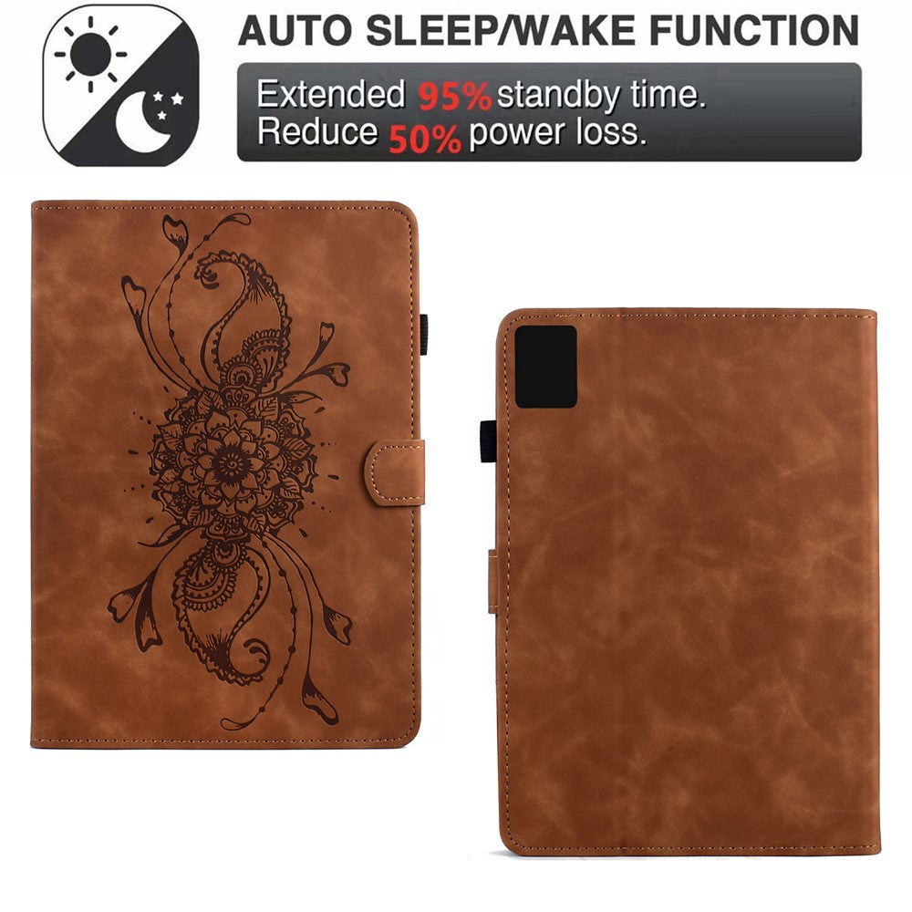 For Lenovo Xiaoxin Pad 11 2025 Case Mandala Imprinted Leather Tablet Cover with Card Slots - Brown
