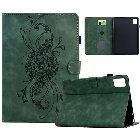 For Lenovo Xiaoxin Pad 11 2025 Case Mandala Imprinted Leather Tablet Cover with Card Slots - Green