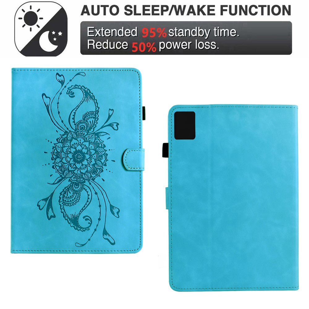 For Lenovo Xiaoxin Pad 11 2025 Case Mandala Imprinted Leather Tablet Cover with Card Slots - Sky Blue
