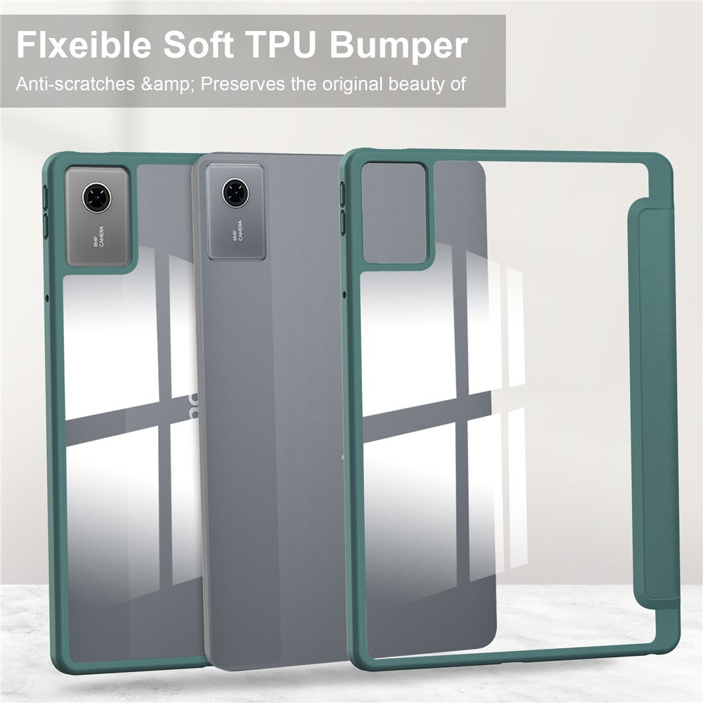For Lenovo Xiaoxin Pad 11 2025  /  Idea Tab (TB336ZU  /  TB336FU) Case Clear Acrylic Leather Tablet Cover Support Auto Sleep  /  Wake - Green