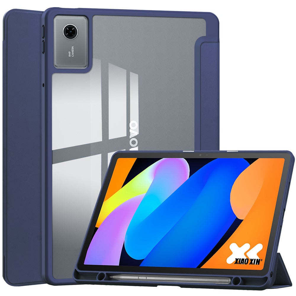 For Lenovo Xiaoxin Pad 11 2025  /  Idea Tab (TB336ZU  /  TB336FU) Case Clear Acrylic Leather Tablet Cover Support Auto Sleep  /  Wake - Dark Blue