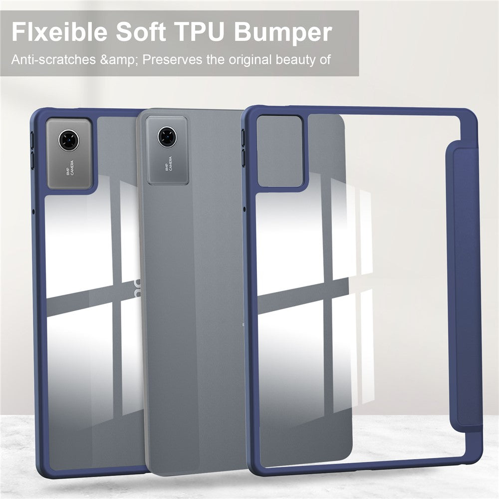 For Lenovo Xiaoxin Pad 11 2025  /  Idea Tab (TB336ZU  /  TB336FU) Case Clear Acrylic Leather Tablet Cover Support Auto Sleep  /  Wake - Dark Blue