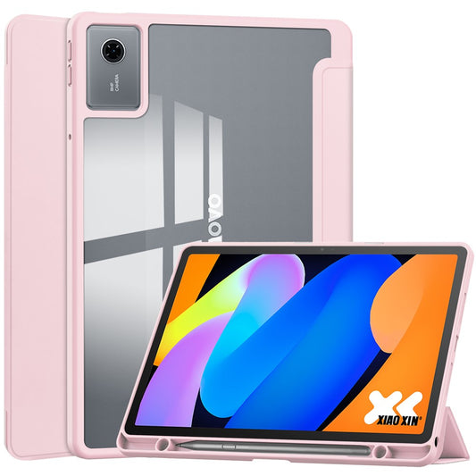 For Lenovo Xiaoxin Pad 11 2025  /  Idea Tab (TB336ZU  /  TB336FU) Case Clear Acrylic Leather Tablet Cover Support Auto Sleep  /  Wake - Pink