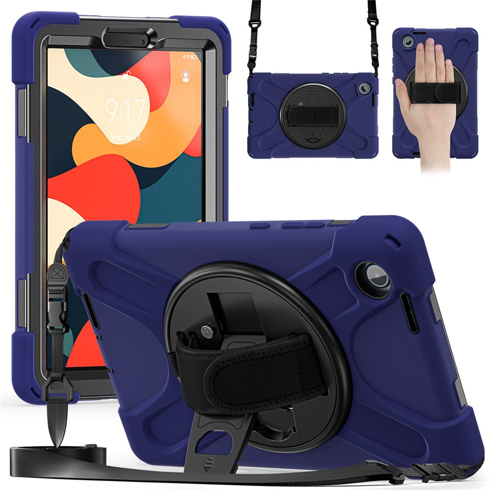 For Lenovo Tab K9 / Tab One Kickstand Case TPU PC Silicone Tablet Cover with Shoulder Strap - Navy Blue