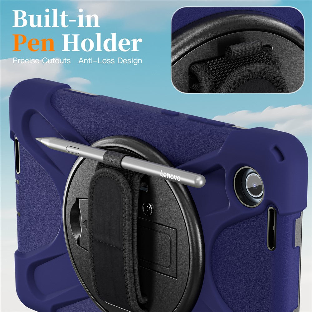For Lenovo Tab K9 / Tab One Kickstand Case TPU PC Silicone Tablet Cover with Shoulder Strap - Navy Blue