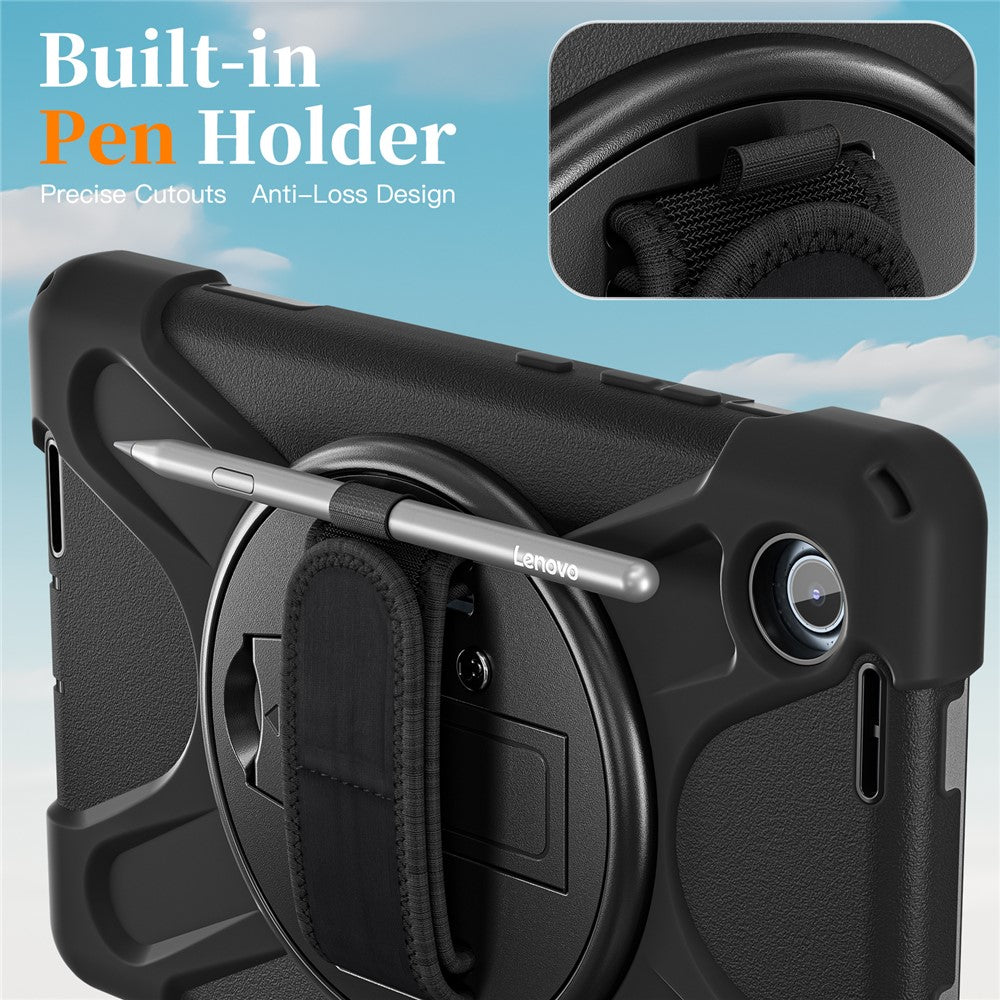 For Lenovo Tab K9 / Tab One Kickstand Case TPU PC Silicone Tablet Cover with Shoulder Strap - Black
