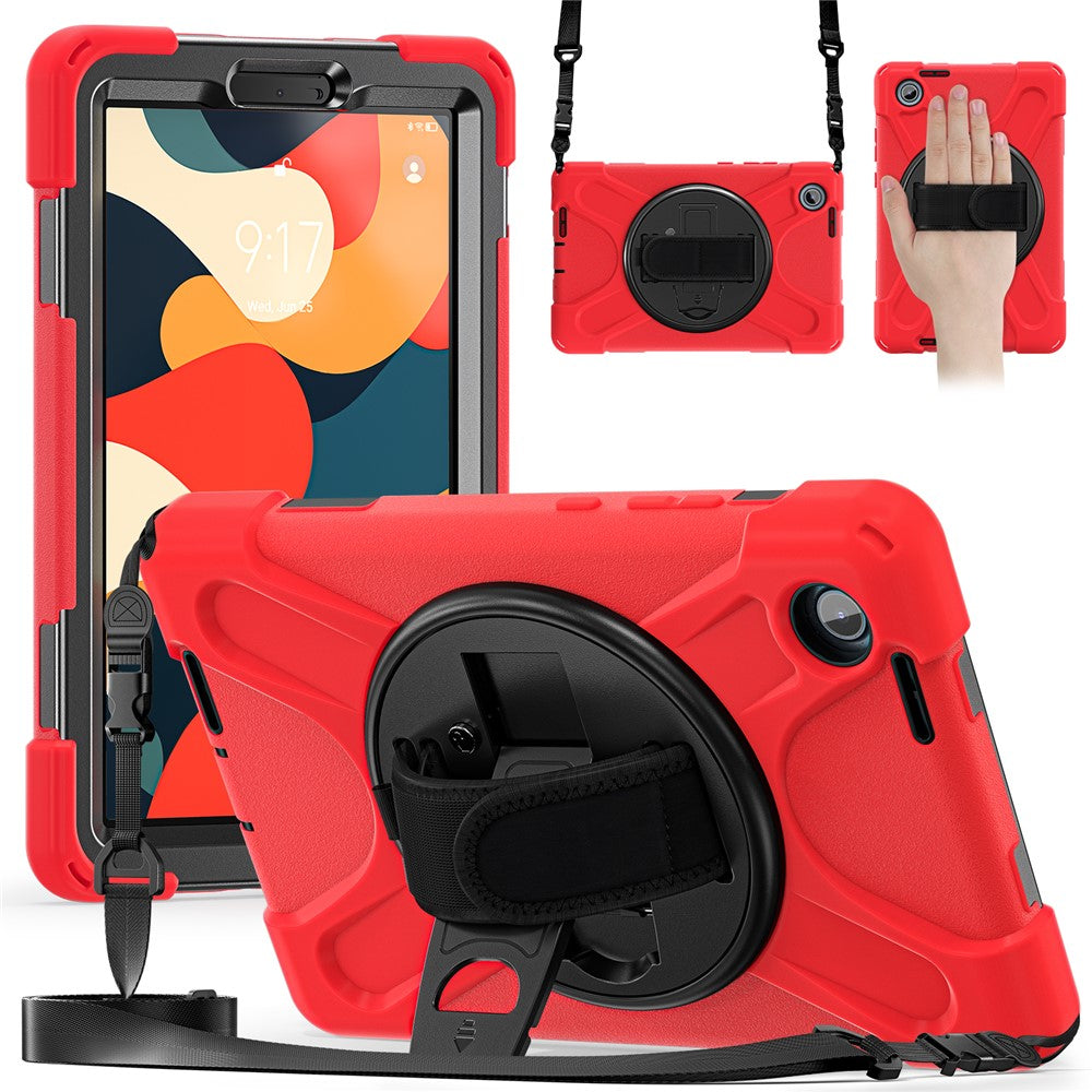 For Lenovo Tab K9 / Tab One Kickstand Case TPU PC Silicone Tablet Cover with Shoulder Strap - Red