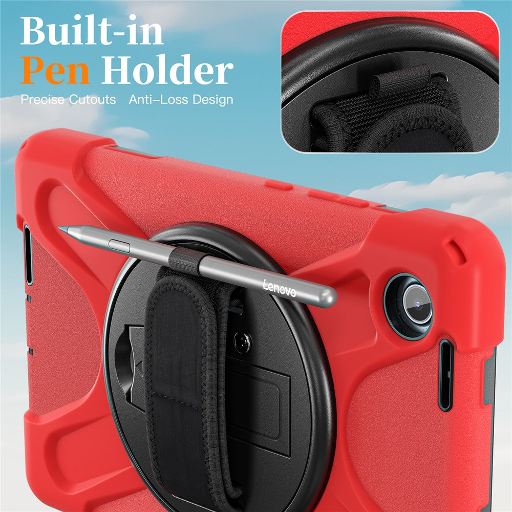 For Lenovo Tab K9 / Tab One Kickstand Case TPU PC Silicone Tablet Cover with Shoulder Strap - Red