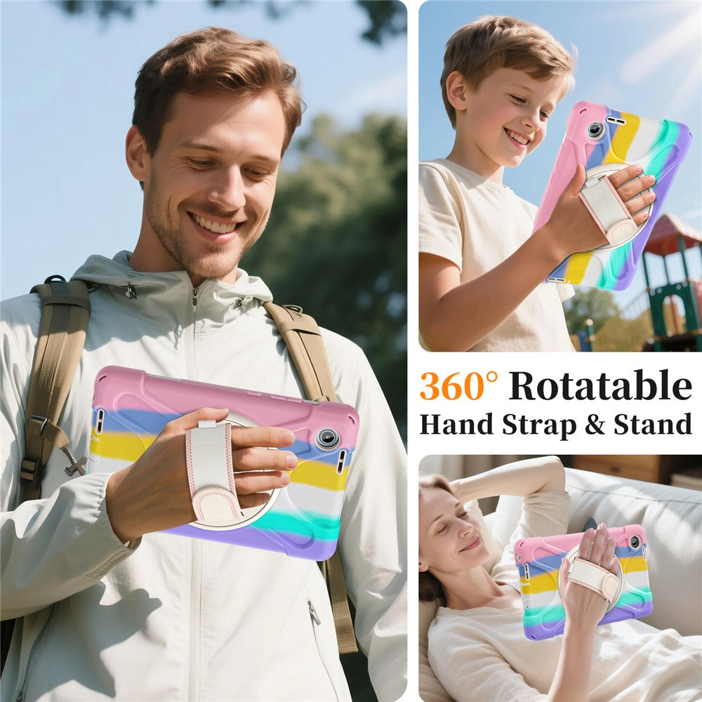For Lenovo Tab K9 / Tab One Kickstand Case TPU PC Silicone Tablet Cover with Shoulder Strap - Colorful Pink