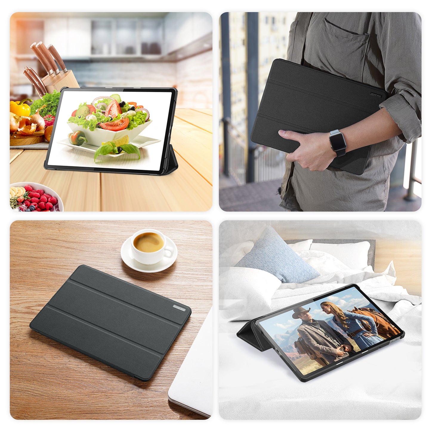 For Lenovo Tab K11 Gen 2 / Lenovo Idea Tab Case DUX DUCIS Domo Series Tri-fold Stand PU Leather Protective Tablet Cover - Black