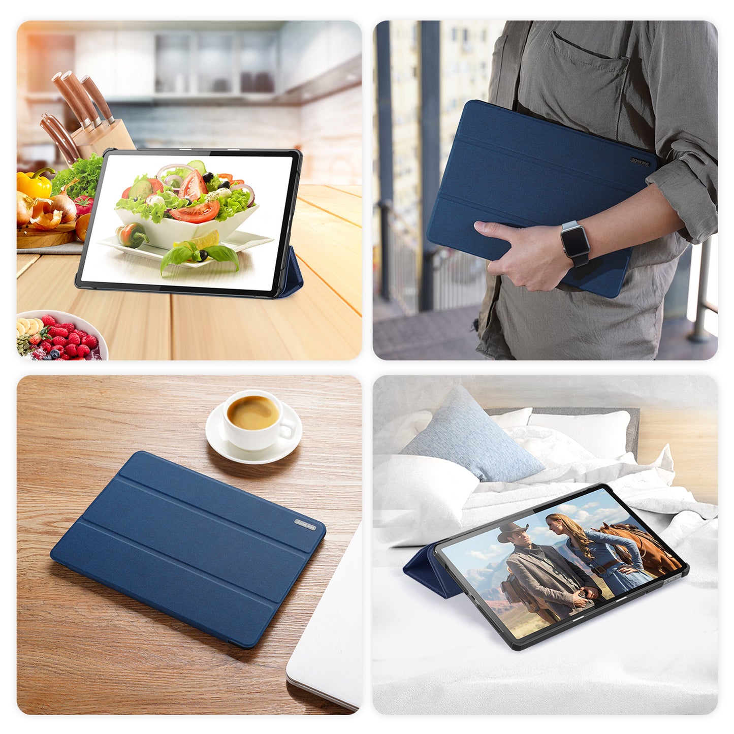 For Lenovo Tab K11 Gen 2 / Lenovo Idea Tab Case DUX DUCIS Domo Series Tri-fold Stand PU Leather Protective Tablet Cover - Blue