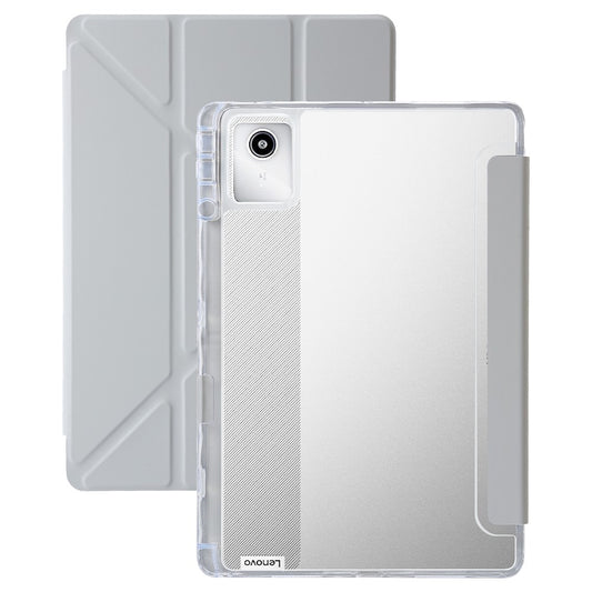 For Lenovo Xiaoxin Pad 11 2025 / Idea Tab (TB336ZU / TB336FU) Case PU Leather Origami Stand Clear Tablet Cover - Grey