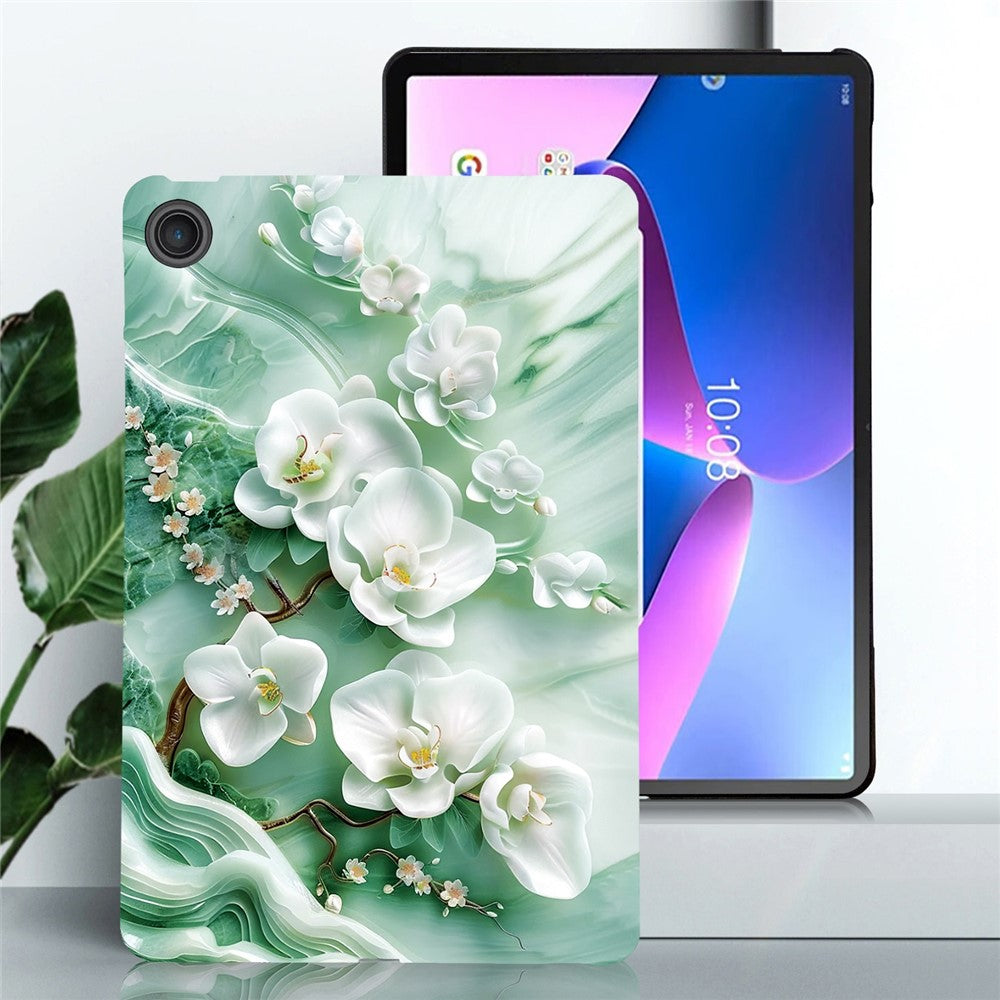 For Lenovo Tab 10.1 (2025) TB311XU  /  Zhaoyang K10C Case Pattern Printing Slim Soft TPU Tablet Cover - Jade Flower