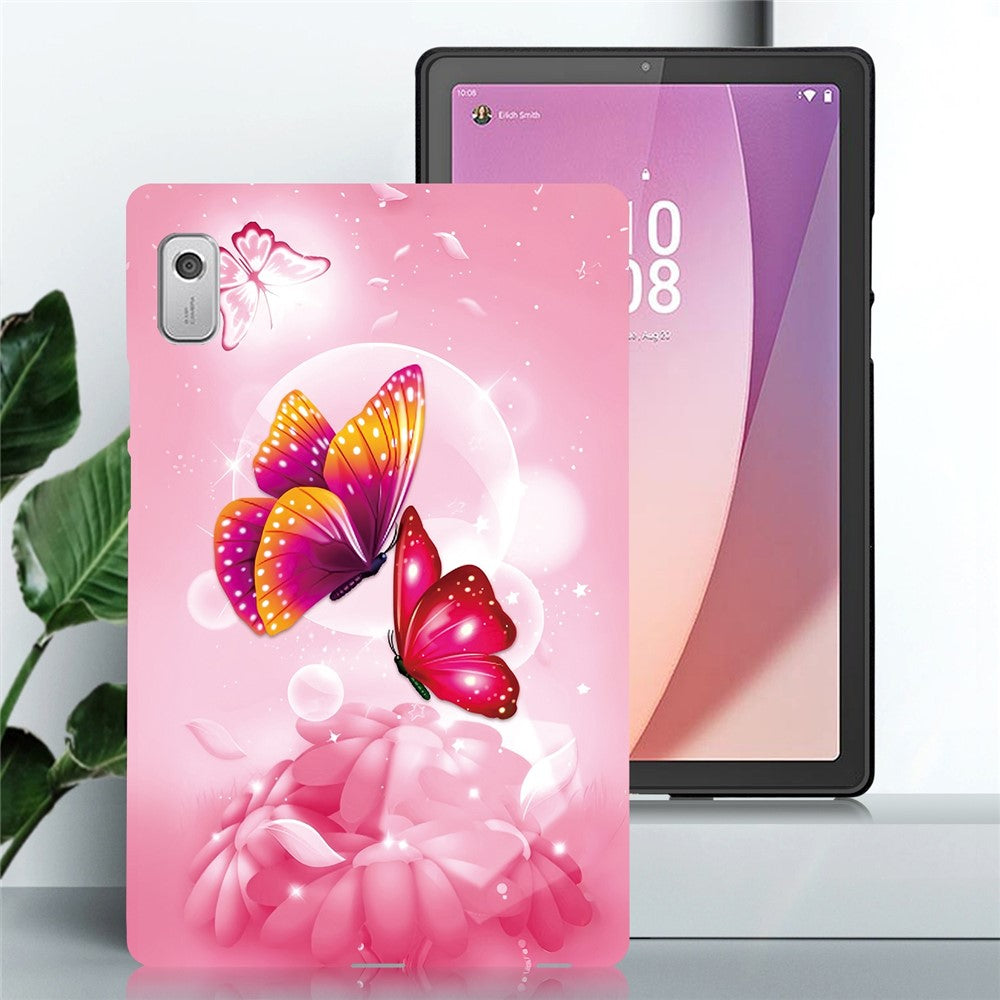 For Lenovo Tab M9 Case Pattern Printing Slim Soft TPU Tablet Cover - Pink Butterfly