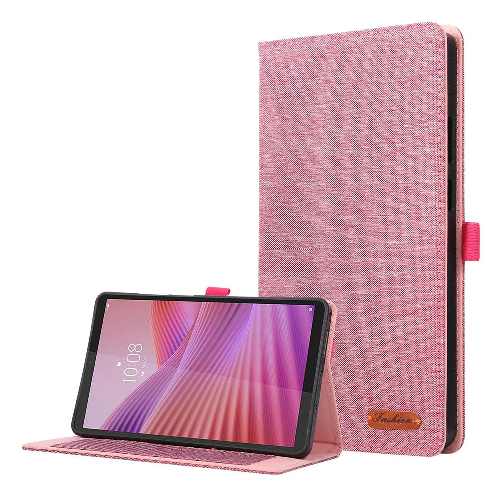 For Lenovo Tab K9 / Tab One Case with Stand Card Holder Cloth Texture Leather Tablet Cover - Pink