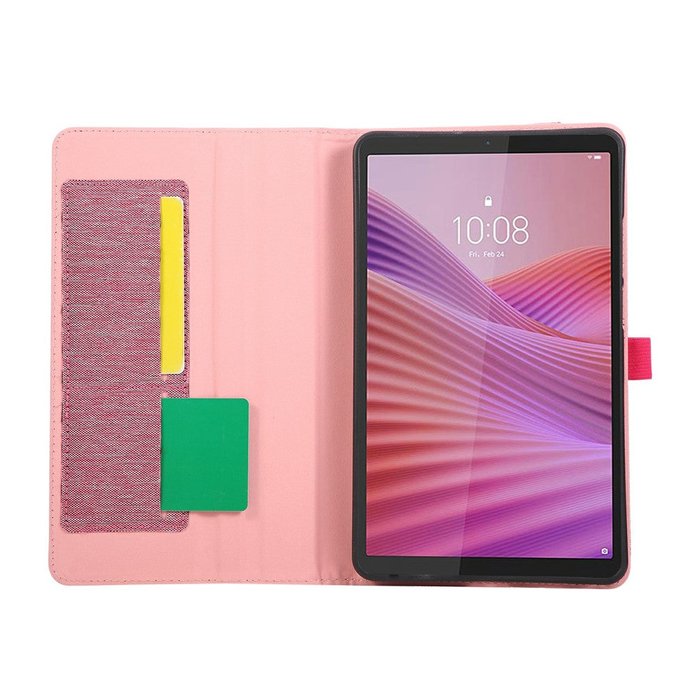 For Lenovo Tab K9 / Tab One Case with Stand Card Holder Cloth Texture Leather Tablet Cover - Pink