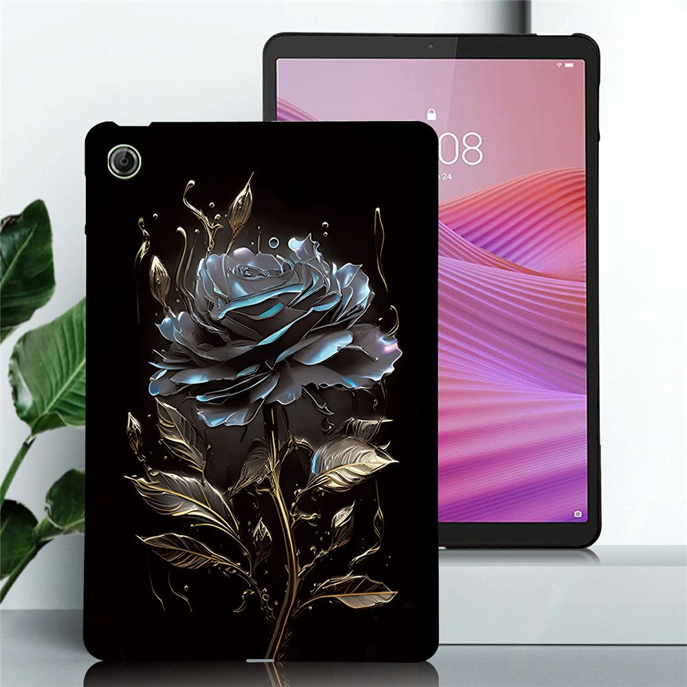 For Lenovo Tab K9 TPU Case Pattern Printing Slim Tablet Protective Cover - Black Rose