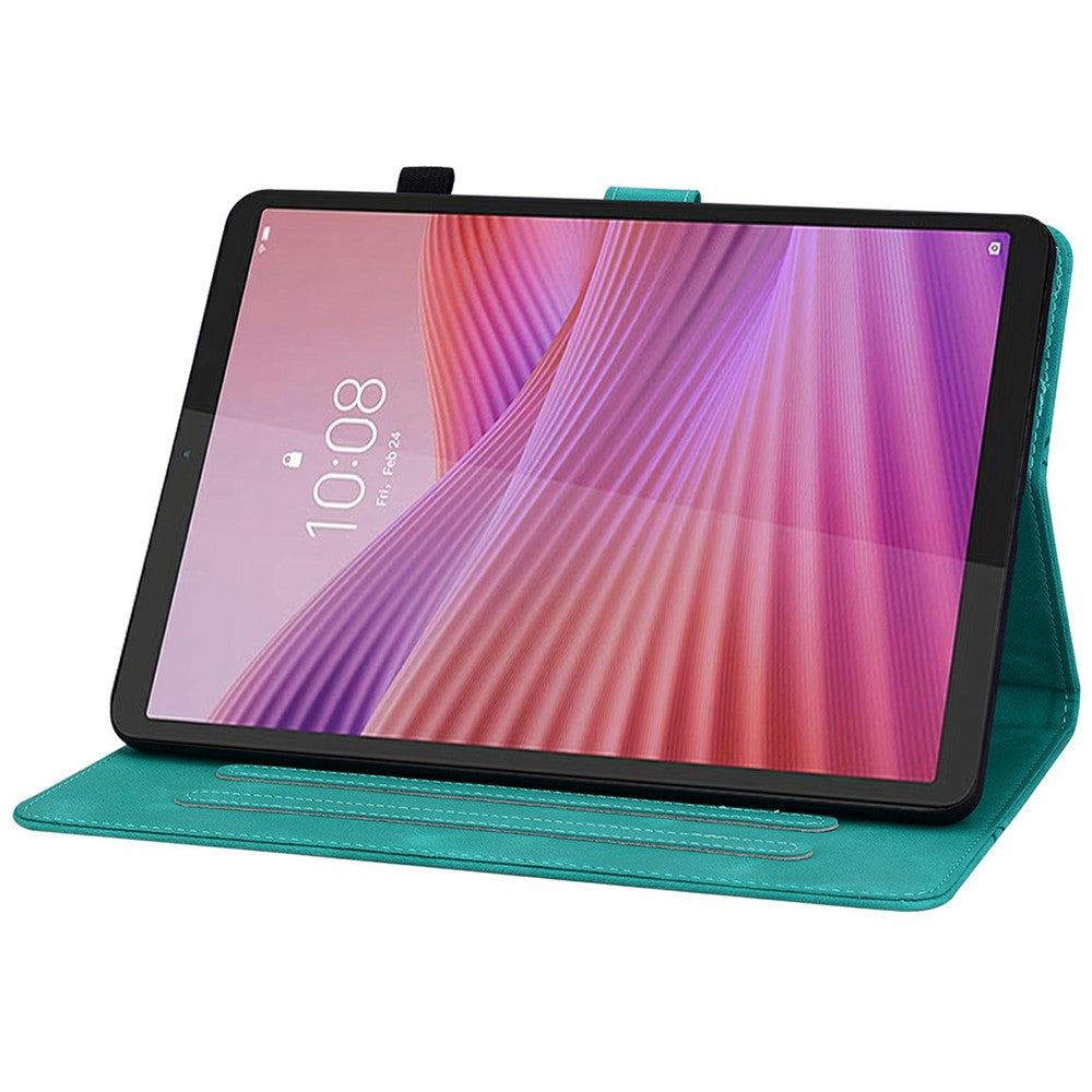 For Lenovo Tab K9 Case Lily Flower Imprint Card Slots Leather Tablet Cover - Green
