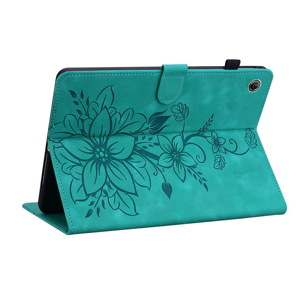 For Lenovo Tab K9 Case Lily Flower Imprint Card Slots Leather Tablet Cover - Green