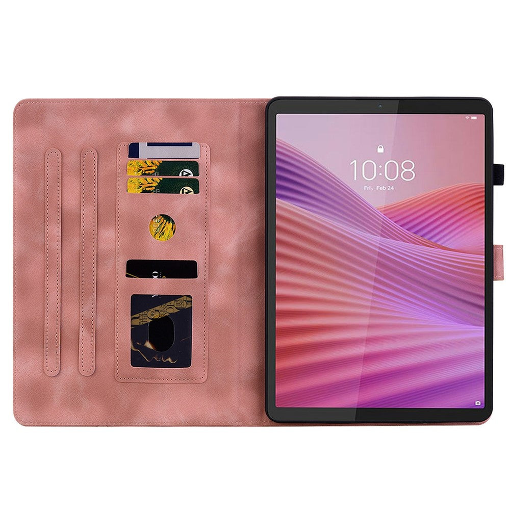 For Lenovo Tab K9 Case Lily Flower Imprint Card Slots Leather Tablet Cover - Pink