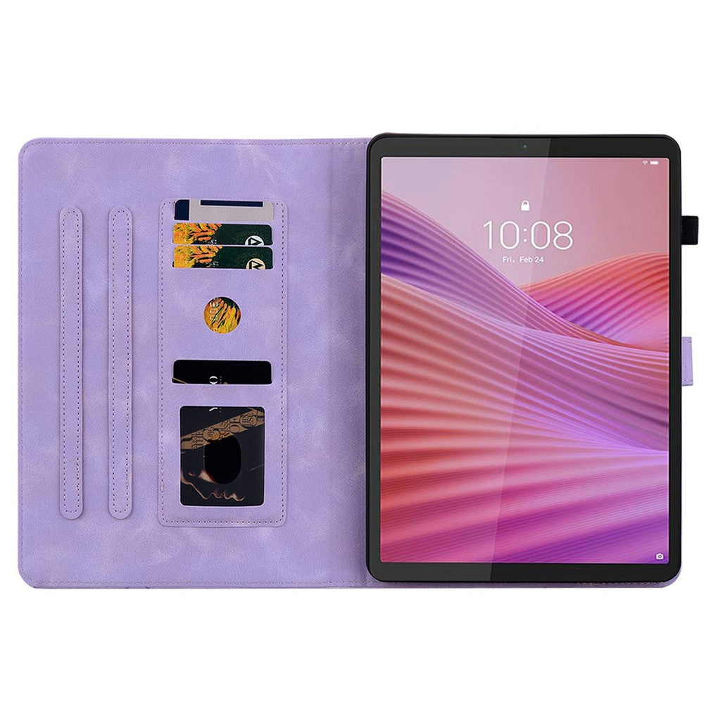 For Lenovo Tab K9 Case Lily Flower Imprint Card Slots Leather Tablet Cover - Purple