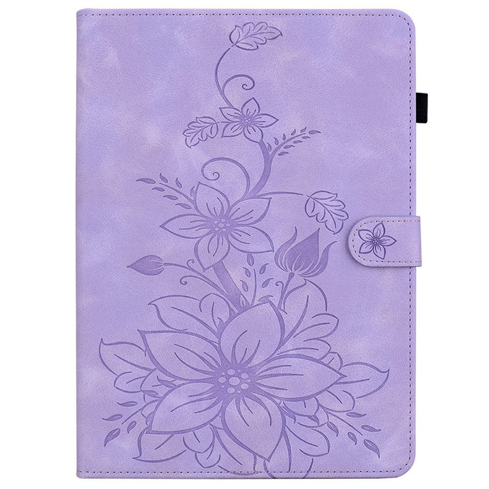For Lenovo Tab K9 Case Lily Flower Imprint Card Slots Leather Tablet Cover - Purple