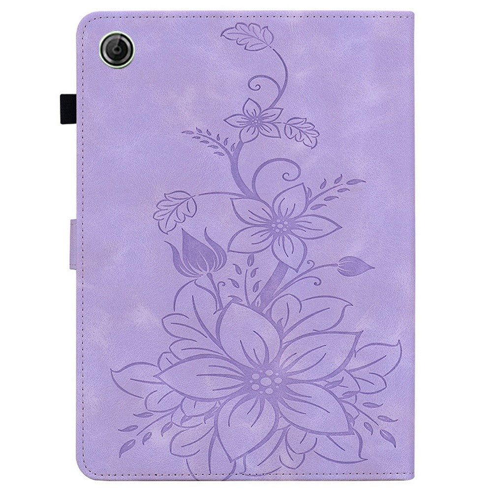 For Lenovo Tab K9 Case Lily Flower Imprint Card Slots Leather Tablet Cover - Purple