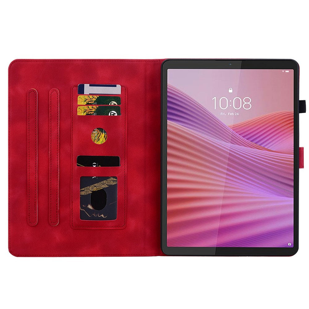 For Lenovo Tab K9 Case Lily Flower Imprint Card Slots Leather Tablet Cover - Red