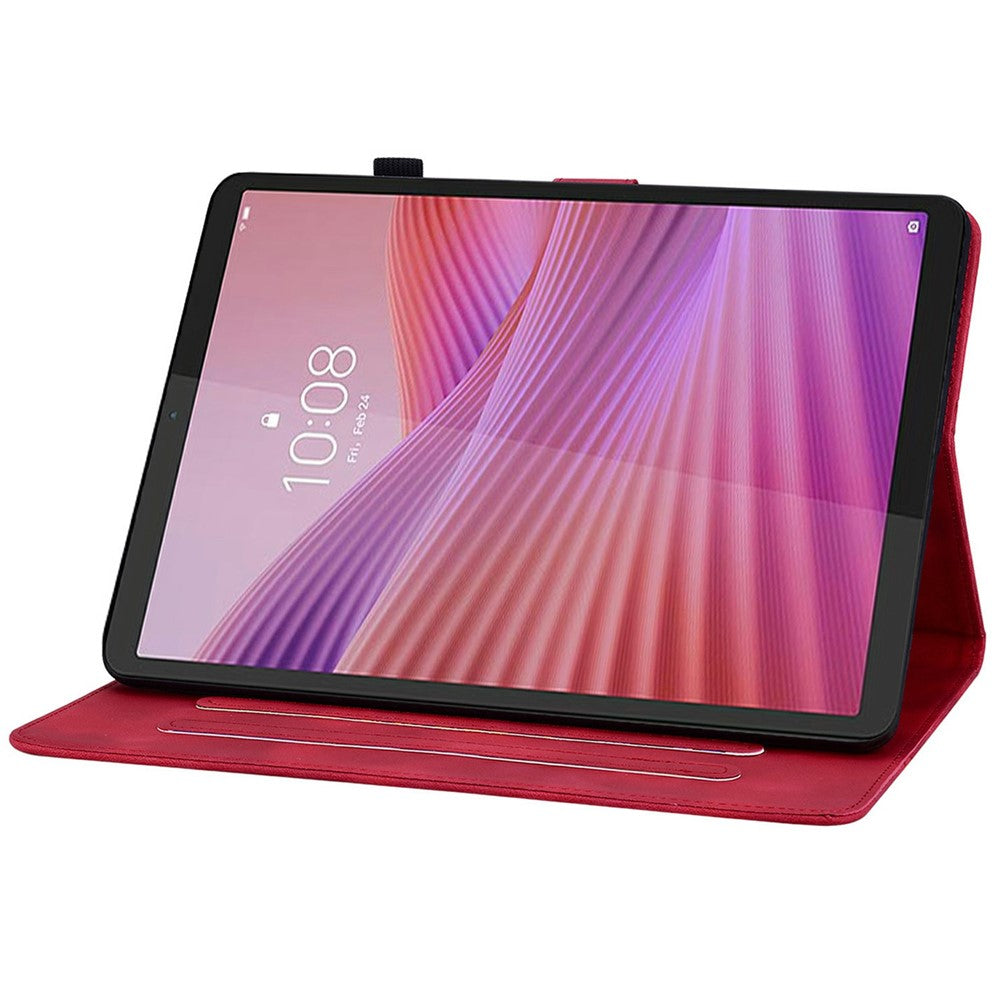 For Lenovo Tab K9 Case Lily Flower Imprint Card Slots Leather Tablet Cover - Red