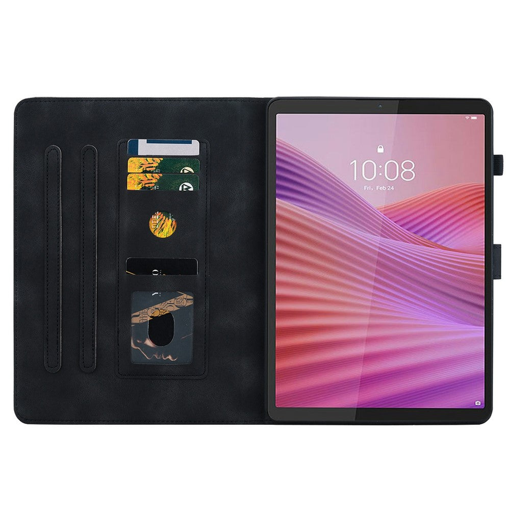 For Lenovo Tab K9 Case Lily Flower Imprint Card Slots Leather Tablet Cover - Black