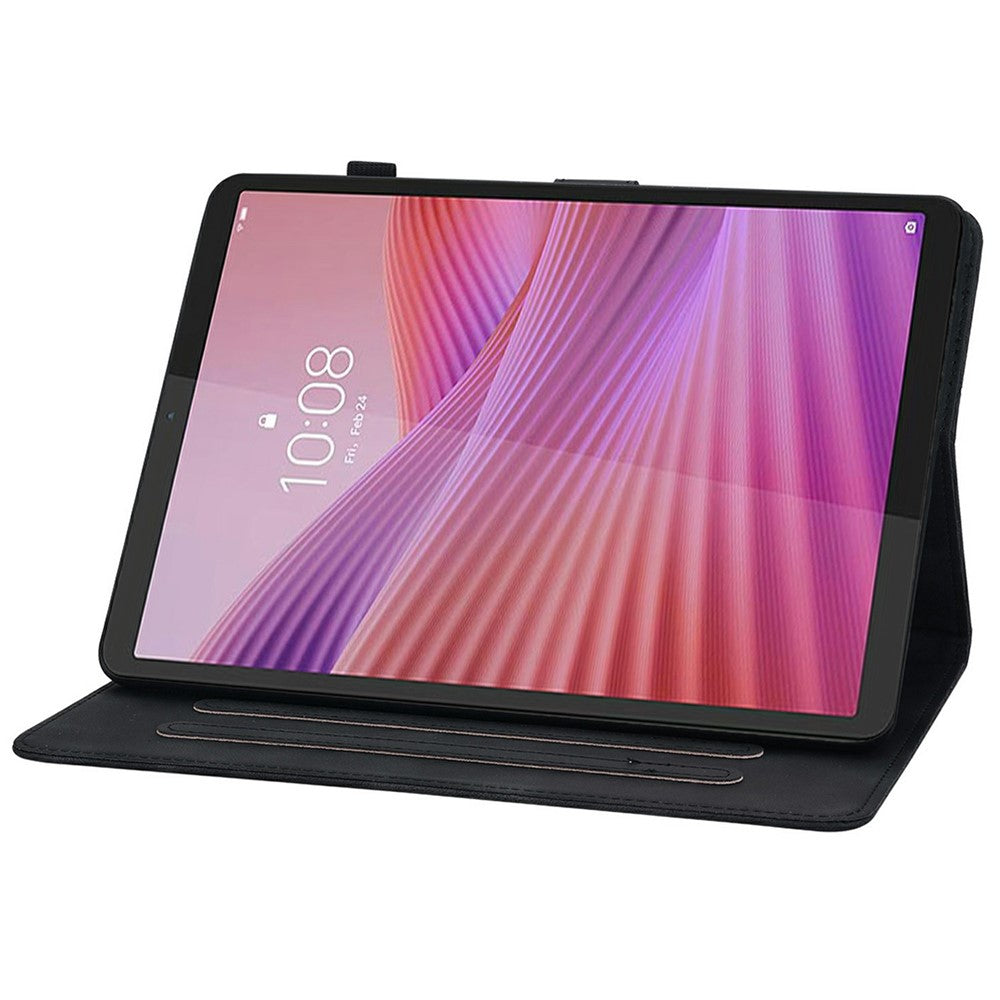 For Lenovo Tab K9 Case Lily Flower Imprint Card Slots Leather Tablet Cover - Black