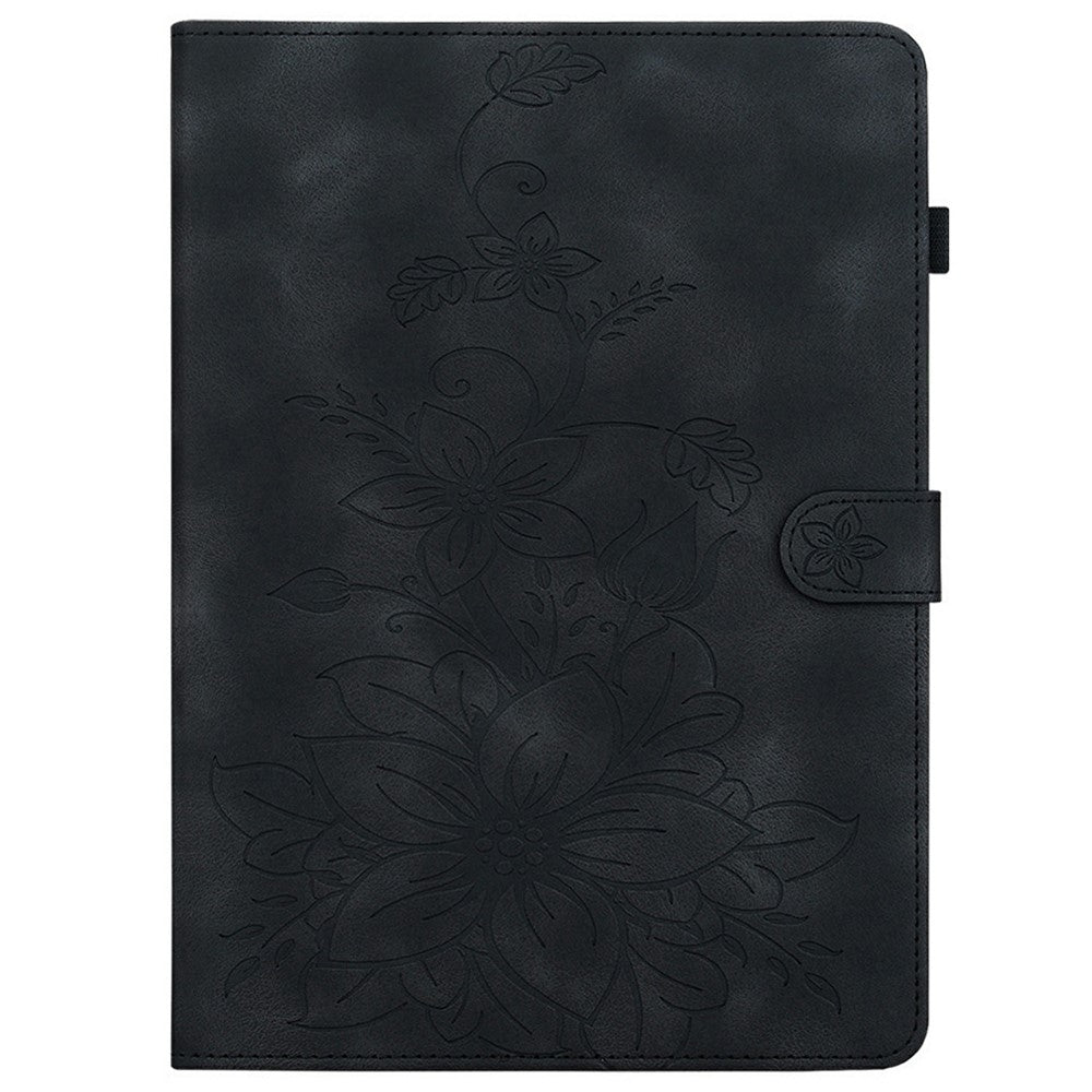 For Lenovo Tab K9 Case Lily Flower Imprint Card Slots Leather Tablet Cover - Black