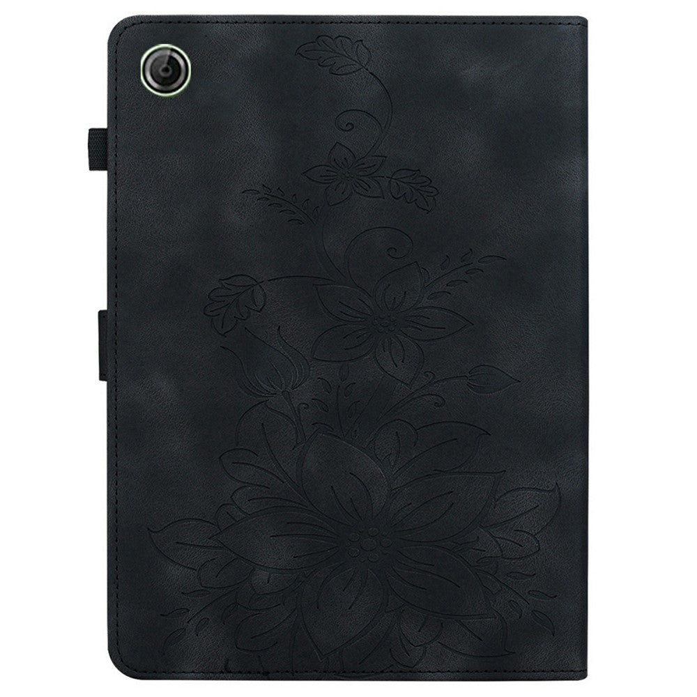 For Lenovo Tab K9 Case Lily Flower Imprint Card Slots Leather Tablet Cover - Black