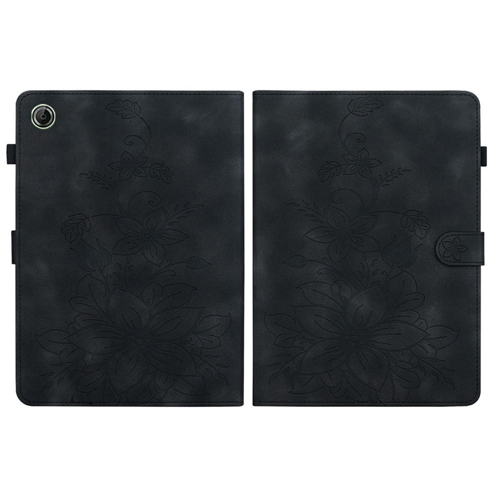 For Lenovo Tab K9 Case Lily Flower Imprint Card Slots Leather Tablet Cover - Black