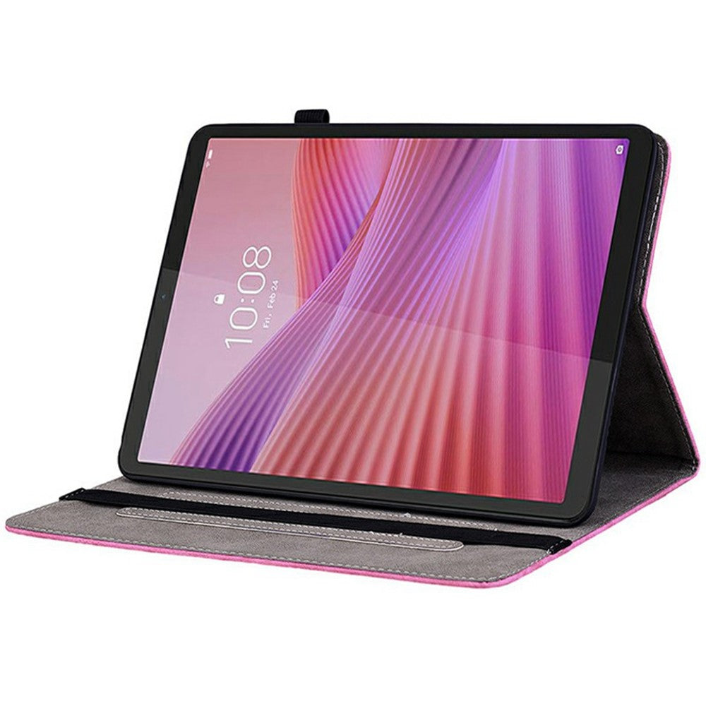 For Lenovo Tab K9 Case Card Holder Anti-Scratch Leather Cover Rose Flower Imprint - Rose