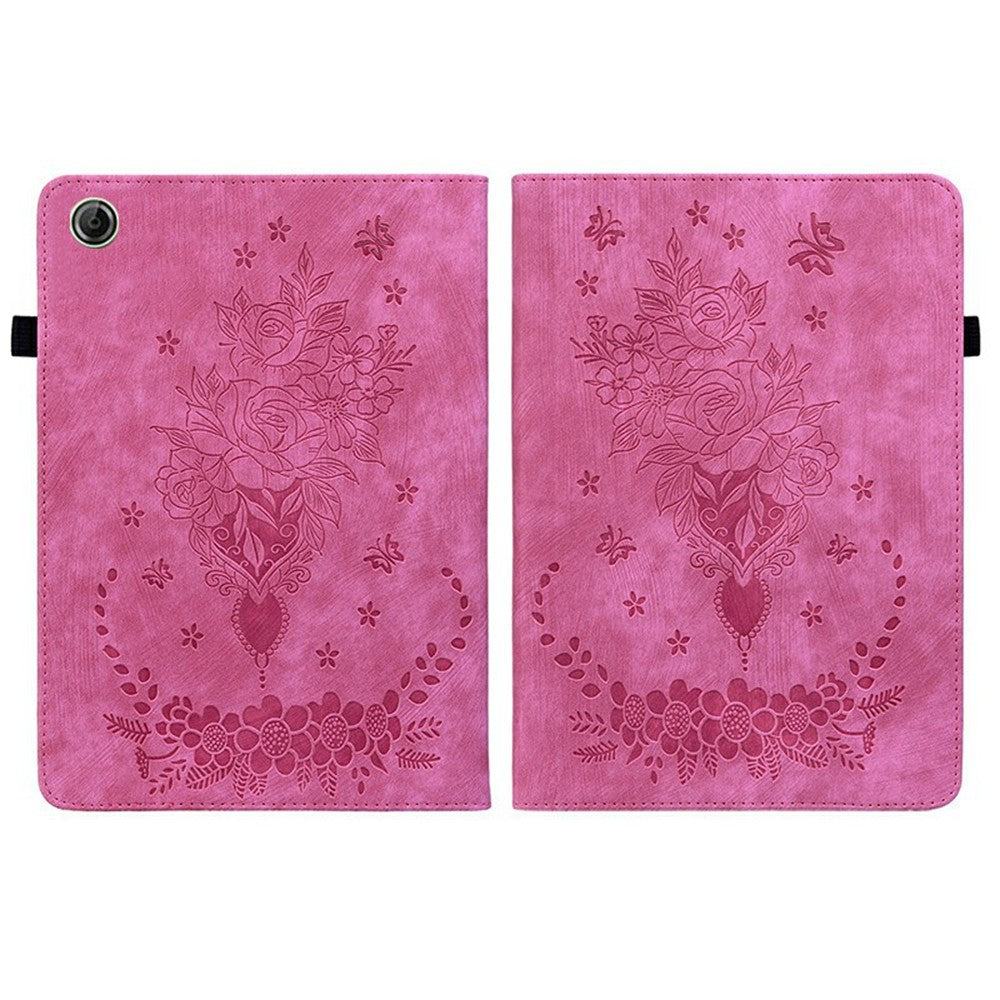 For Lenovo Tab K9 Case Card Holder Anti-Scratch Leather Cover Rose Flower Imprint - Rose