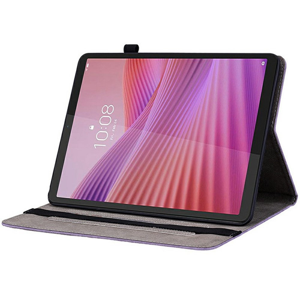 For Lenovo Tab K9 Case Card Holder Anti-Scratch Leather Cover Rose Flower Imprint - Purple