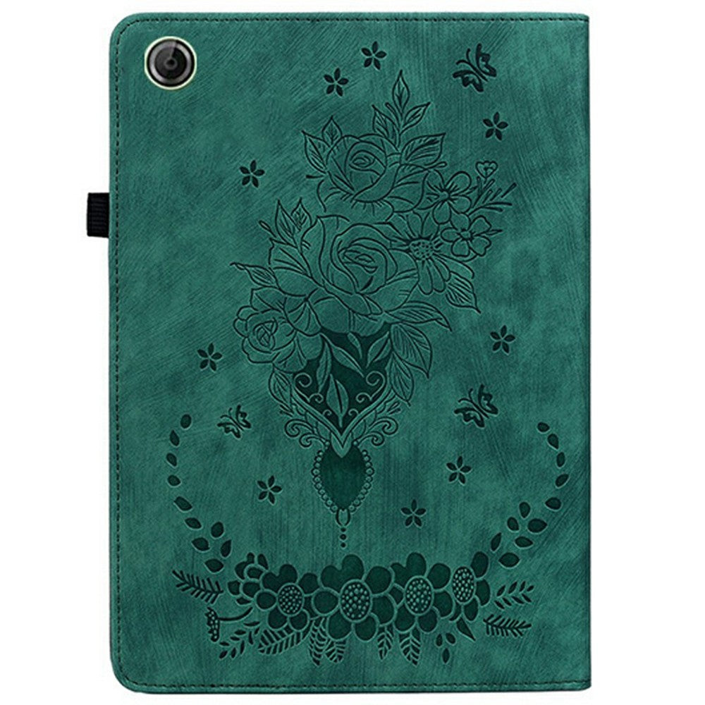 For Lenovo Tab K9 Case Card Holder Anti-Scratch Leather Cover Rose Flower Imprint - Green