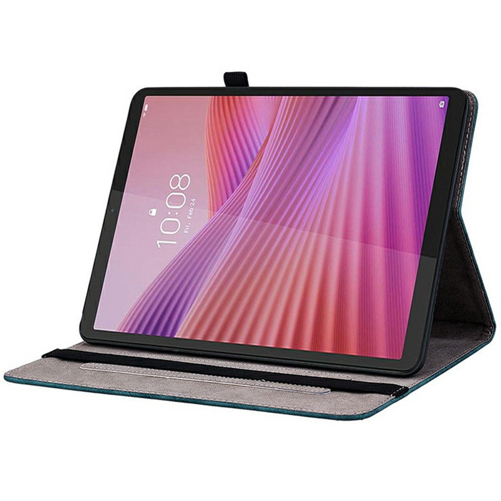 For Lenovo Tab K9 Case Card Holder Anti-Scratch Leather Cover Rose Flower Imprint - Blue