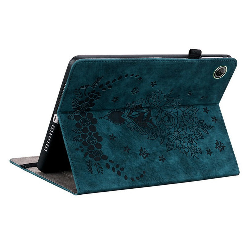 For Lenovo Tab K9 Case Card Holder Anti-Scratch Leather Cover Rose Flower Imprint - Blue