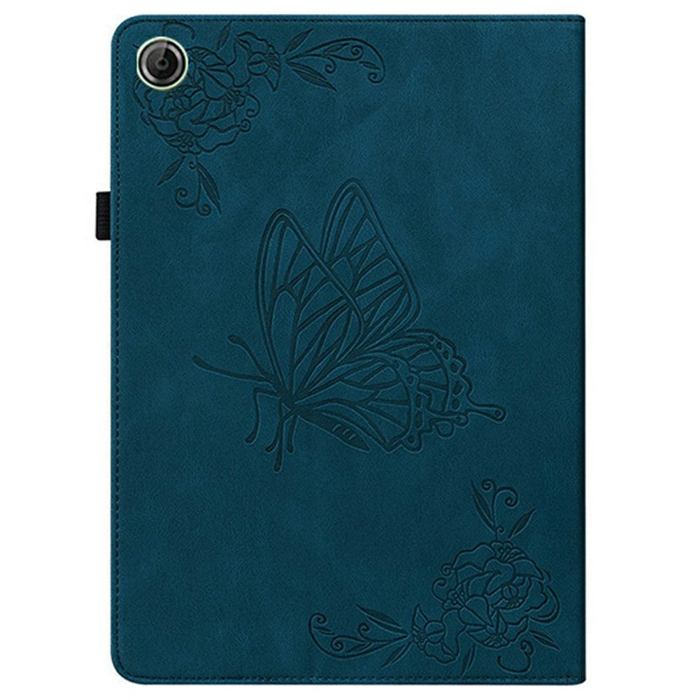For Lenovo Tab K9 Case Butterfly Flower Imprint PU Leather Tablet Cover with Card Slots - Blue