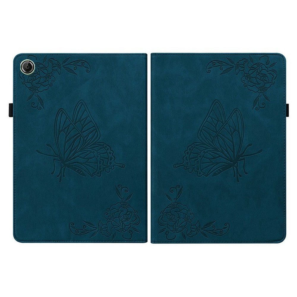 For Lenovo Tab K9 Case Butterfly Flower Imprint PU Leather Tablet Cover with Card Slots - Blue