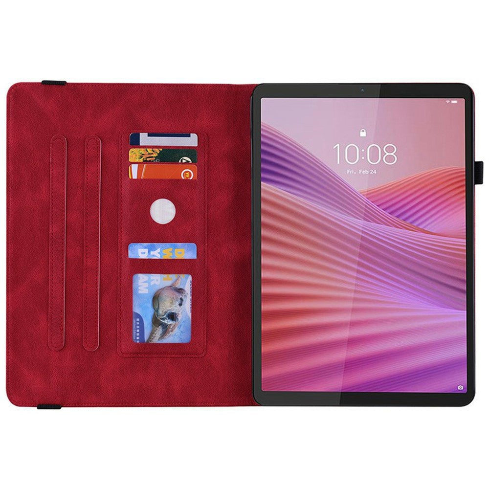 For Lenovo Tab K9 Case Butterfly Flower Imprint PU Leather Tablet Cover with Card Slots - Red